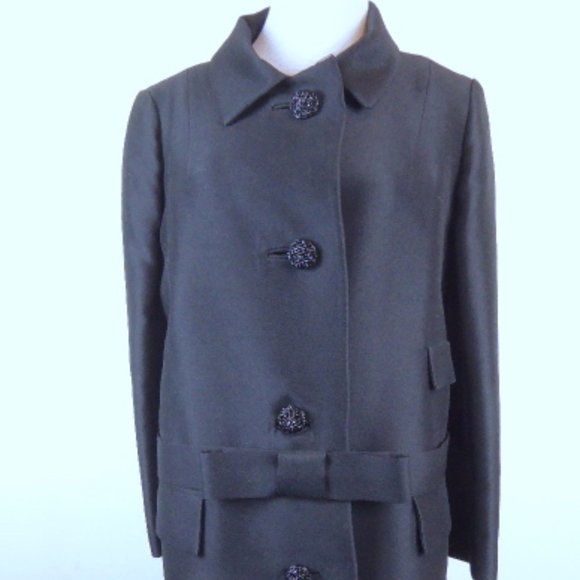 VINTAGE I MAGNIN BLACK dress COAT beaded buttons Beverly Hills  60s so jackie o - Picture 1 of 11